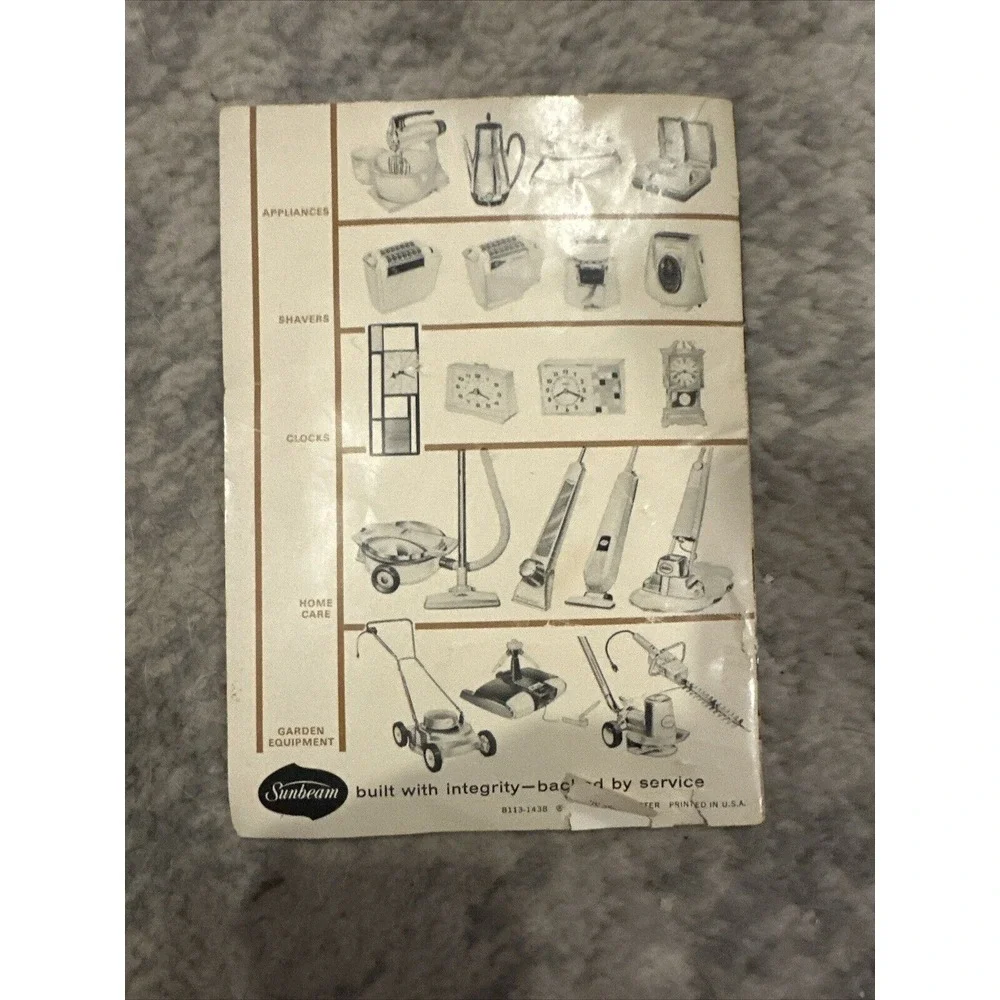 Vintage 1960 Sunbeam Mixmaster Mixer, Instructions Recipes Cookbook, Nice‎